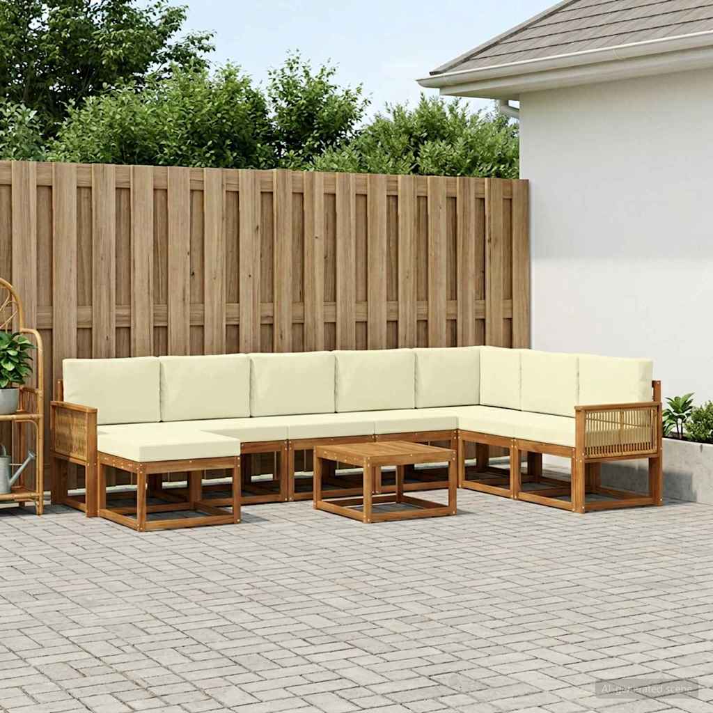 Set di divani da esterno con cuscino 9 pcs Naturale e Crema