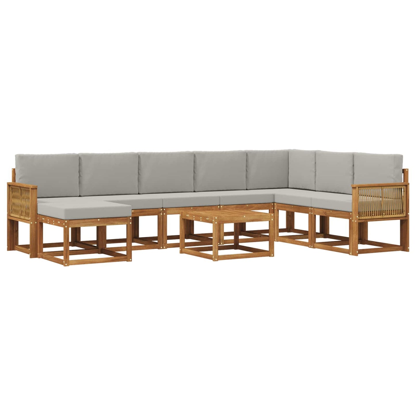 Set di divani da esterno 9 pz Naturale e Grigio Chiaro