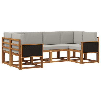 Set di divani da esterno 6 pcs Naturale e Grigio Chiaro