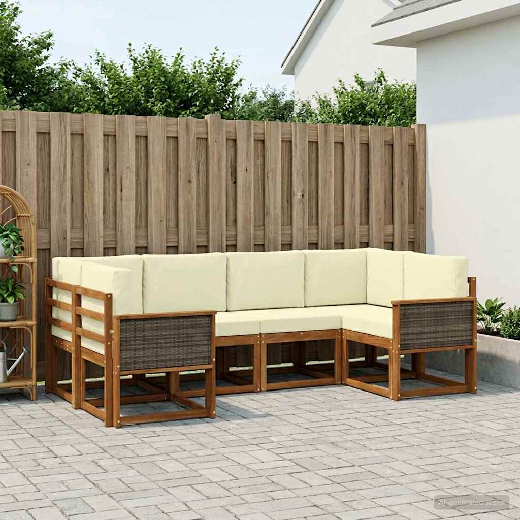 Set di divani da esterno con cuscino 6 pcs Naturale e Crema