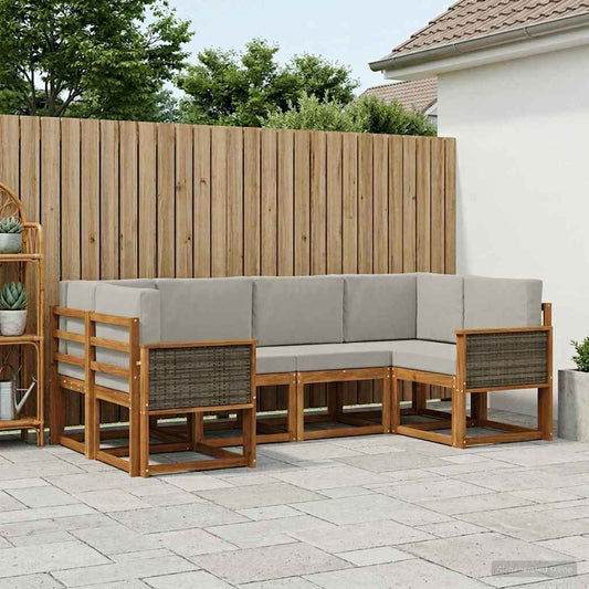 Set di divani da esterno 6 pcs Naturale e Grigio Chiaro