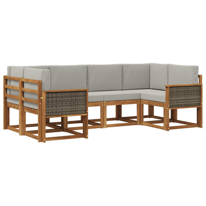 Set di divani da esterno 6 pz Naturale e Grigio Chiaro