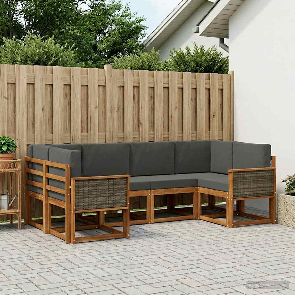 Set di divani da esterno con cuscino 6 pcs Naturale e Antracite
