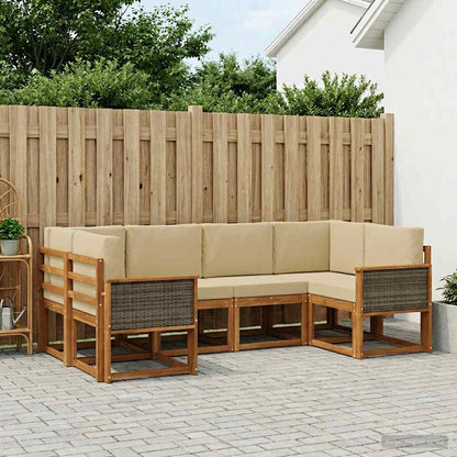 Set di divani da esterno con cuscino 6 pcs Naturale e Beige