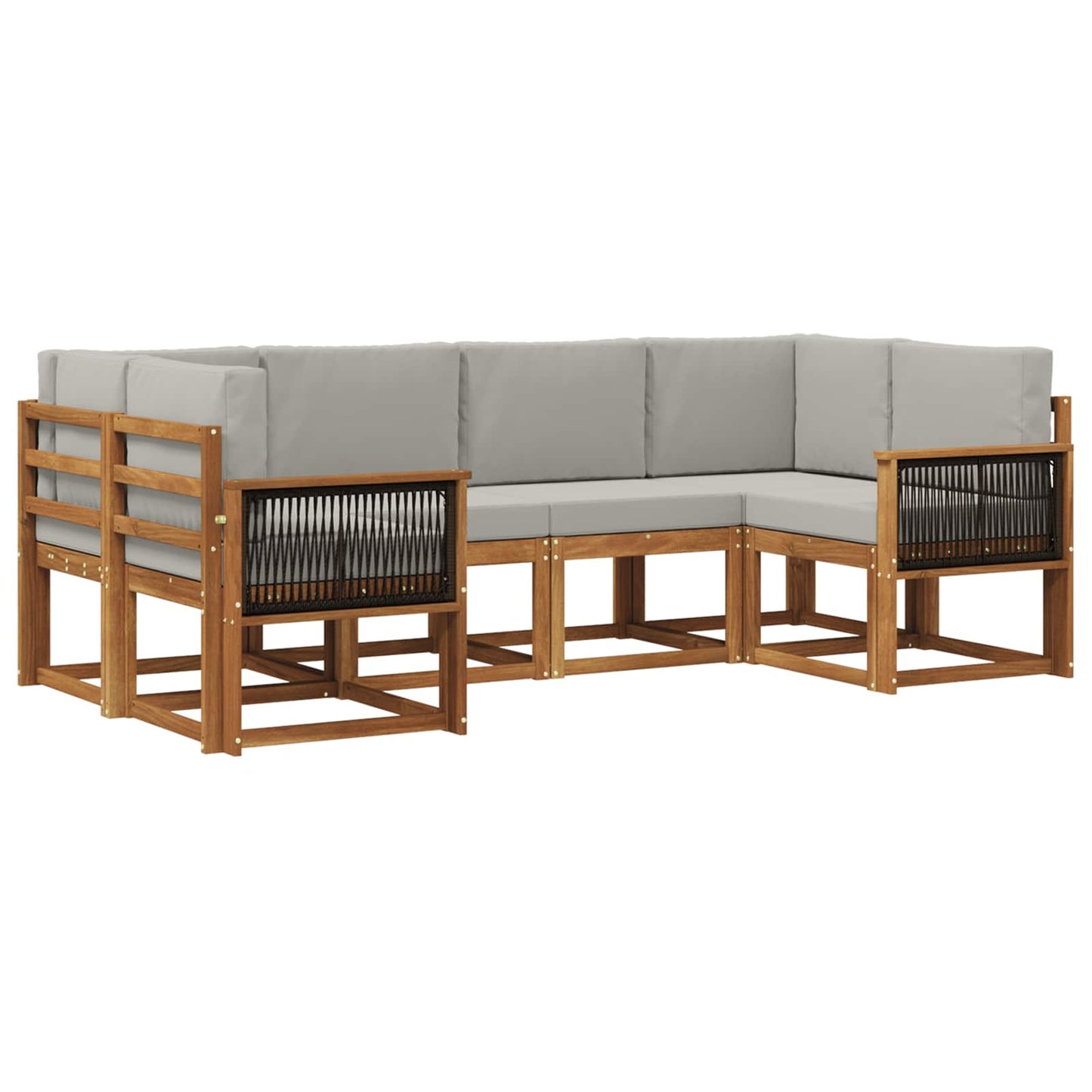 Set di divani da esterno 6 pz Naturale e Grigio Chiaro