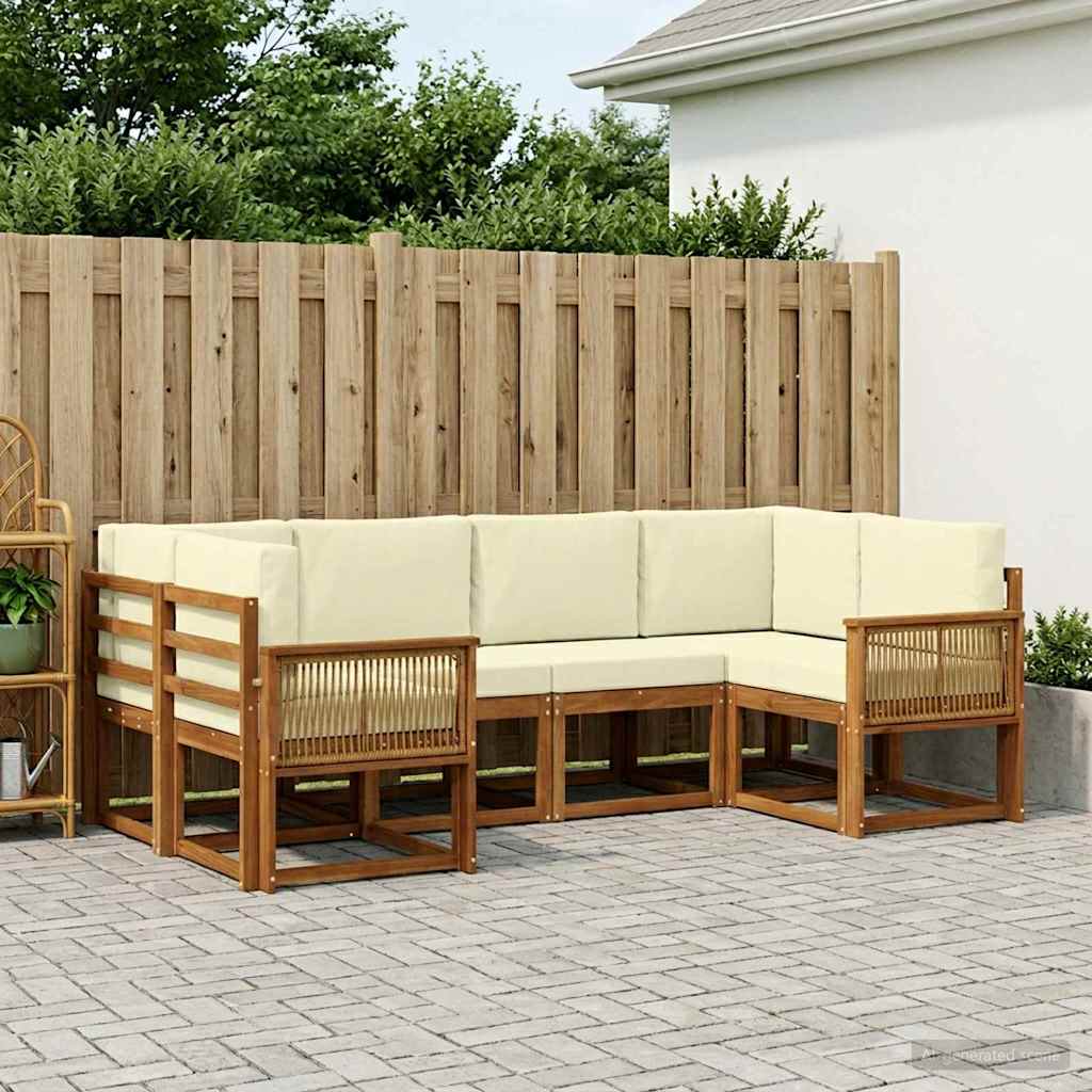 Set di divani da esterno con cuscino 6 pcs Naturale e Crema
