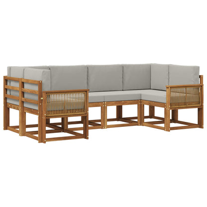 Set di divani da esterno 6 pz Naturale e Grigio Chiaro