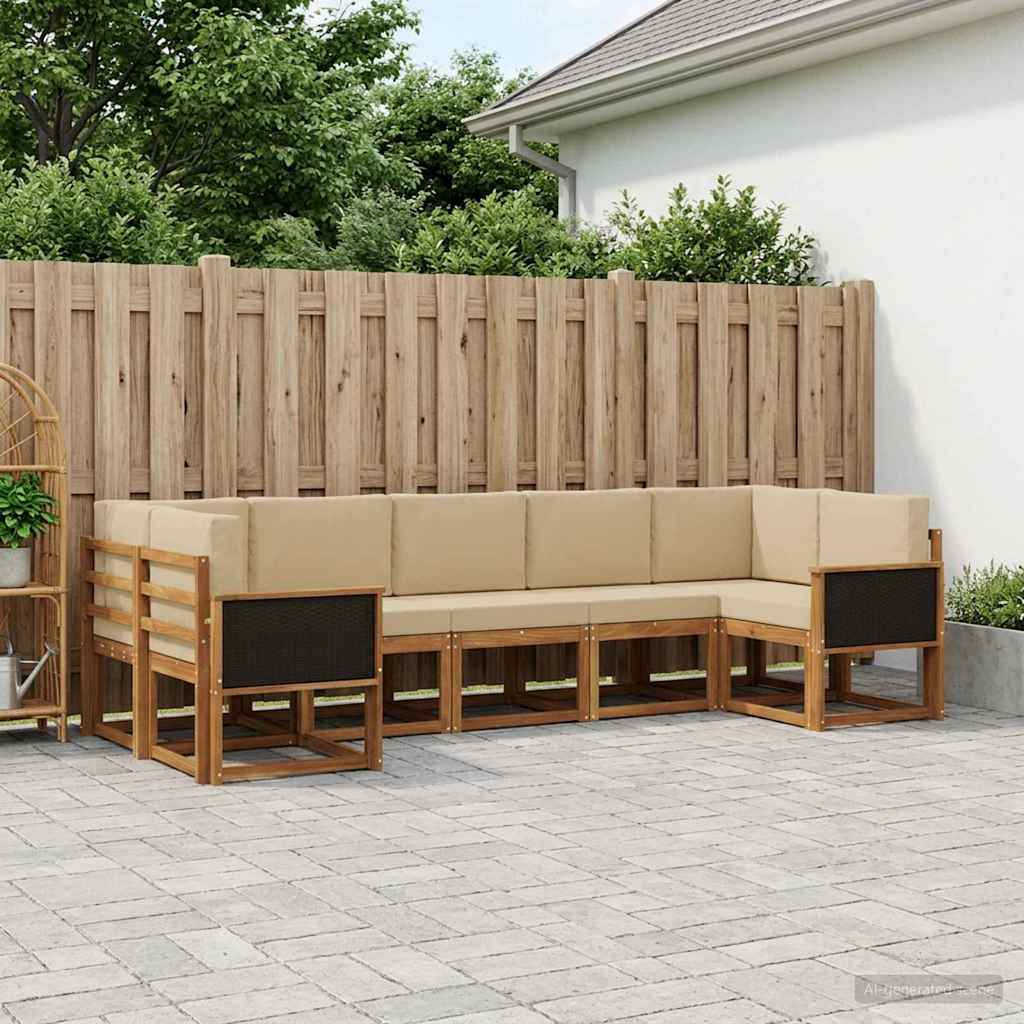 Set di divani da esterno con cuscino 7 pcs Naturale e Beige