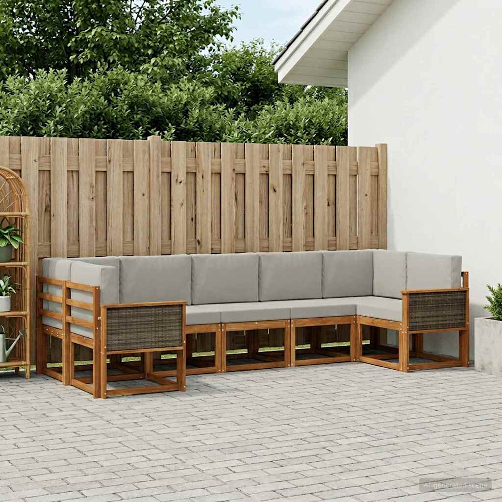 Set di divani da esterno 7 pcs Naturale e Grigio Chiaro