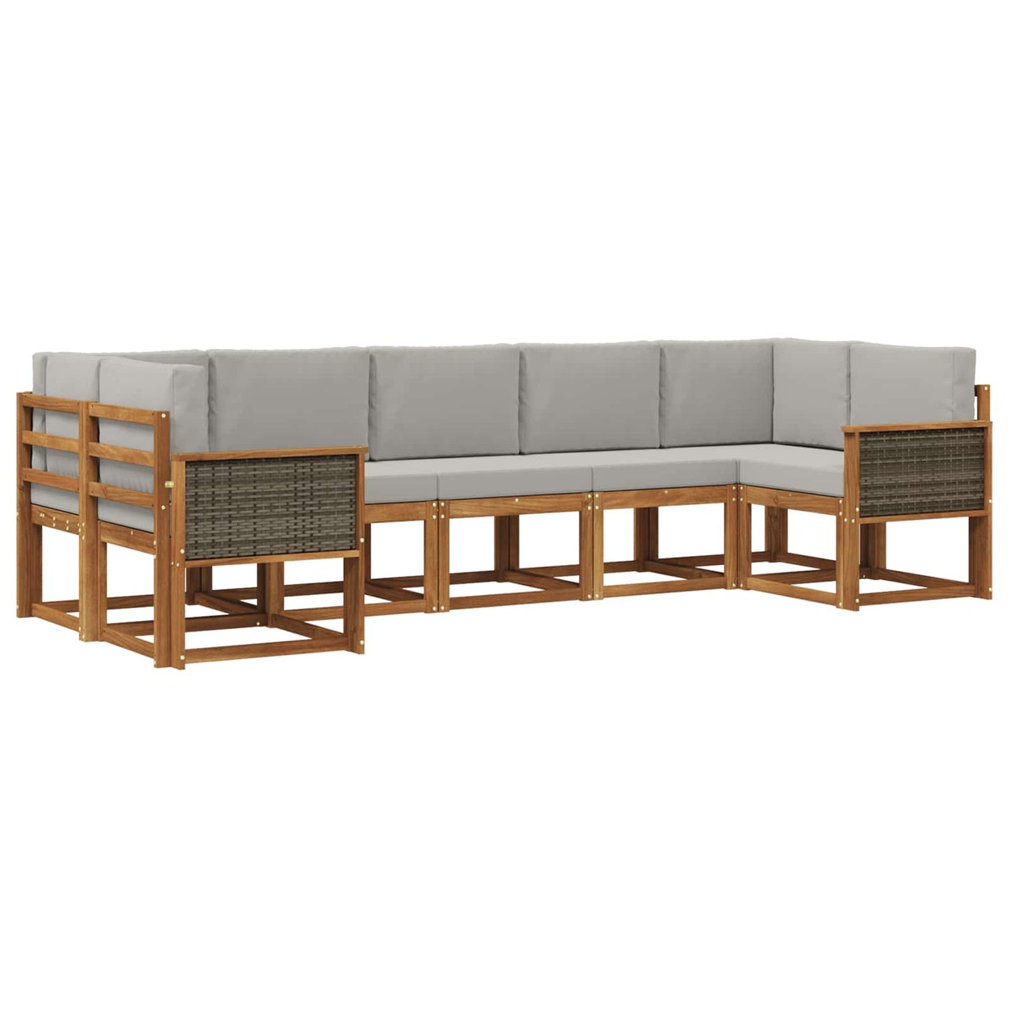 Set di divani da esterno 7 pz Naturale e Grigio Chiaro