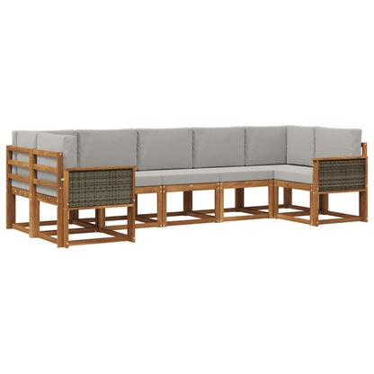 Set di divani da esterno 7 pz Naturale e Grigio Chiaro