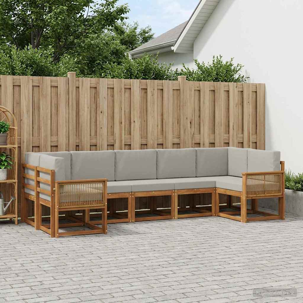Set di divani da esterno 7 pcs Naturale e Grigio Chiaro