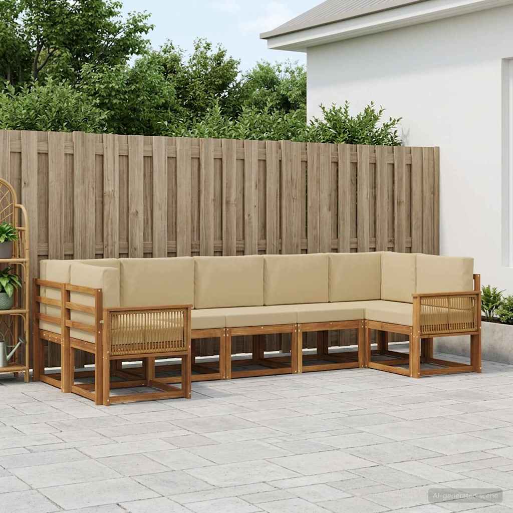 Set di divani da esterno con cuscino 7 pcs Naturale e Beige