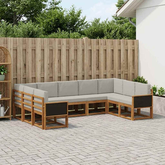 Set di divani da esterno 9 pcs Naturale e Grigio Chiaro