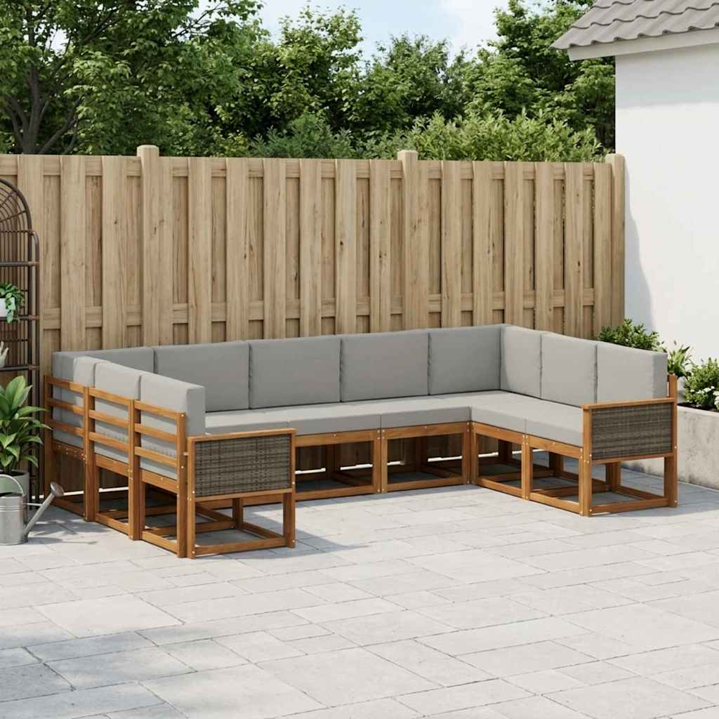 Set di divani da esterno 9 pcs Naturale e Grigio Chiaro