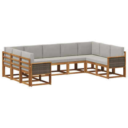 Set di divani da esterno 9 pz Naturale e Grigio Chiaro