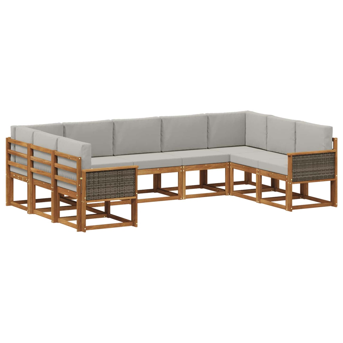 Set di divani da esterno 9 pcs Naturale e Grigio Chiaro