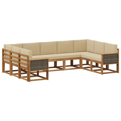 Set di divani da esterno 9 pz Naturale e Beige