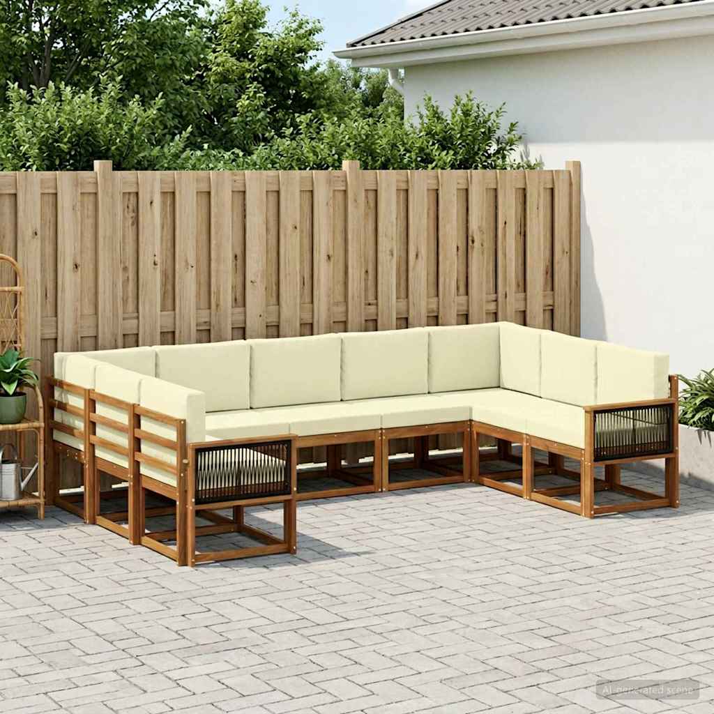Set di divani da esterno con cuscino 9 pcs Naturale e Crema