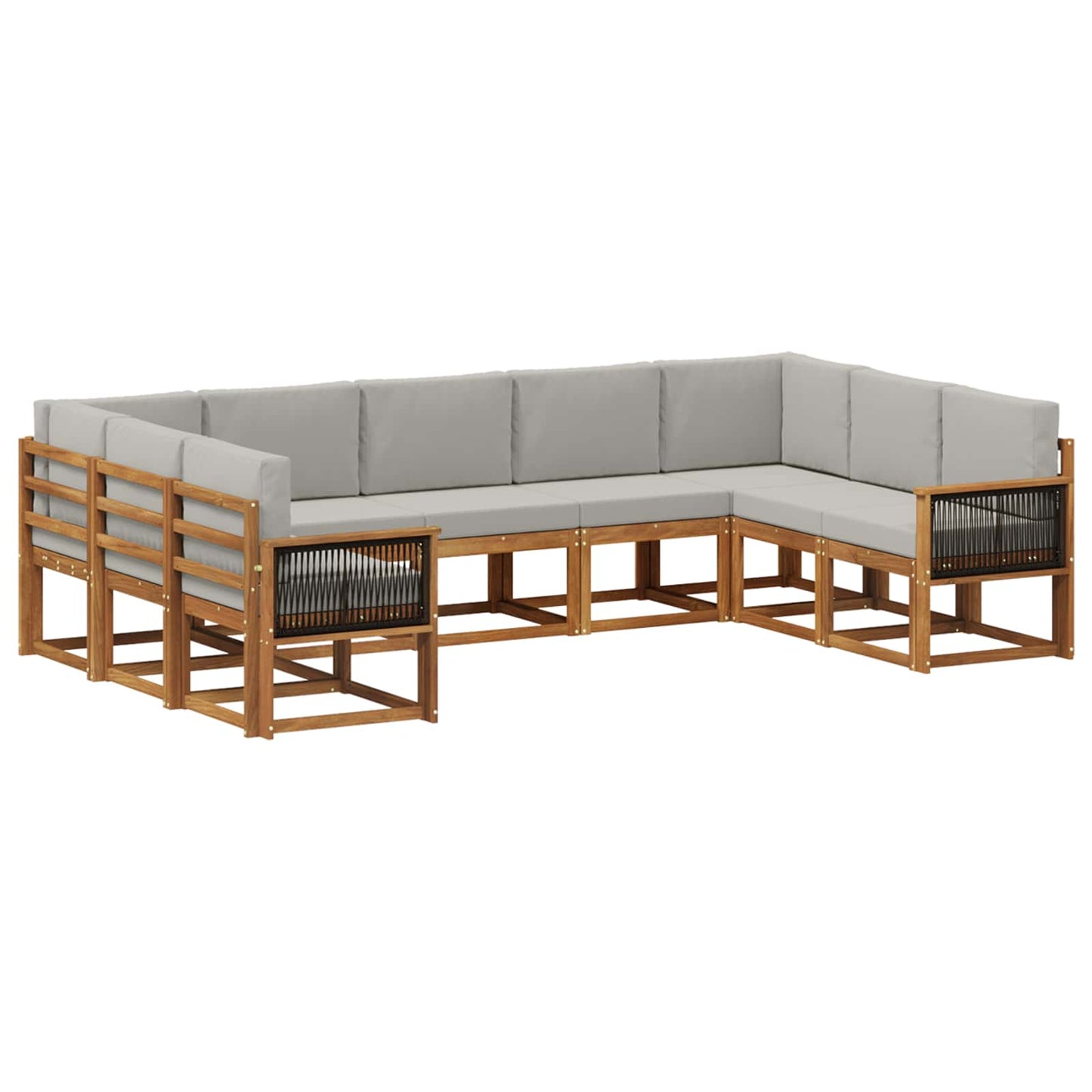 Set di divani da esterno 9 pz Naturale e Grigio Chiaro