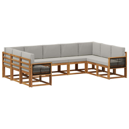 Set di divani da esterno 9 pz Naturale e Grigio Chiaro