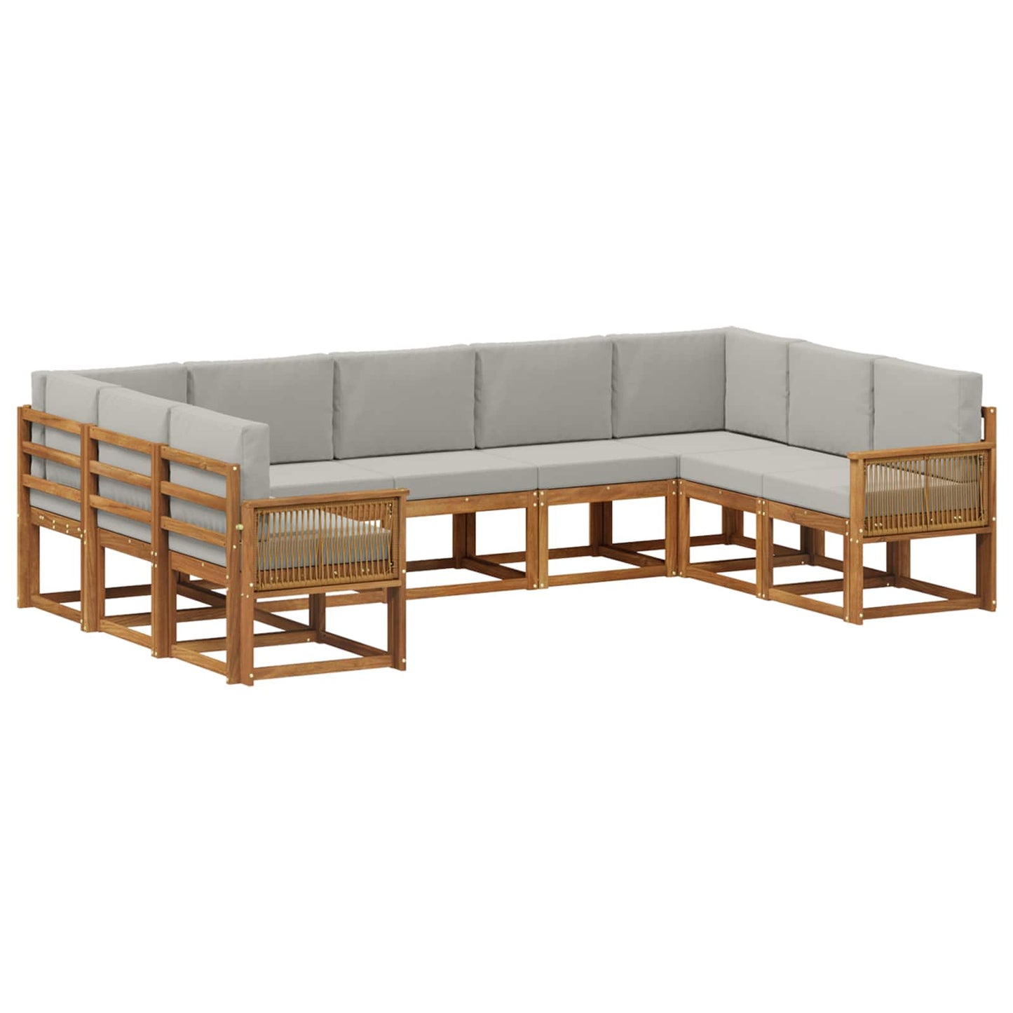 Set di divani da esterno 9 pz Naturale e Grigio Chiaro