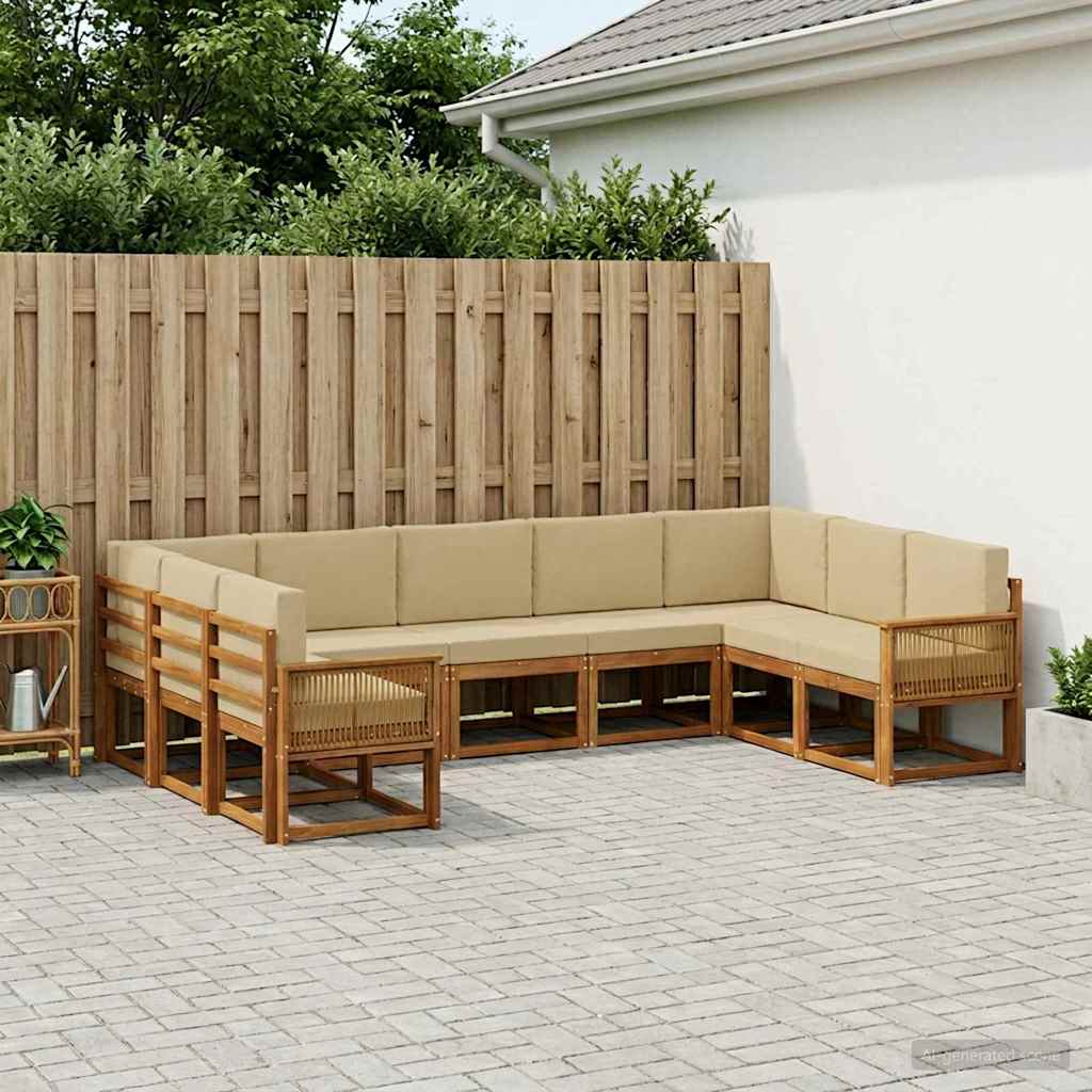 Set di divani da esterno con cuscino 9 pcs Naturale e Beige