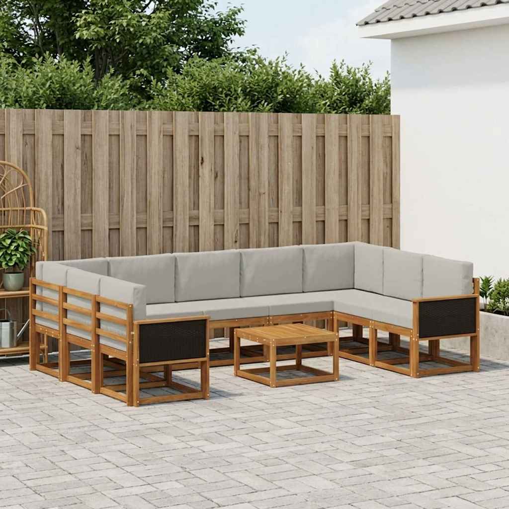 Set di divani da esterno 10 pcs Naturale e Grigio Chiaro