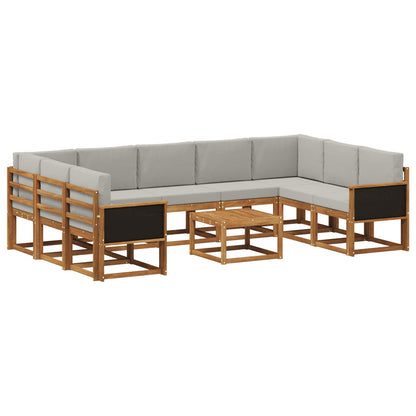 Set di divani da esterno 10 pz Naturale e Grigio Chiaro