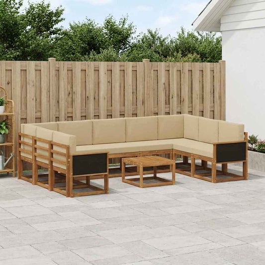 Set di divani da esterno con cuscino 10 pcs Naturale e Beige