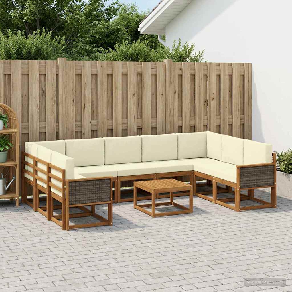 Set di divani da esterno con cuscino 10 pcs Naturale e Crema