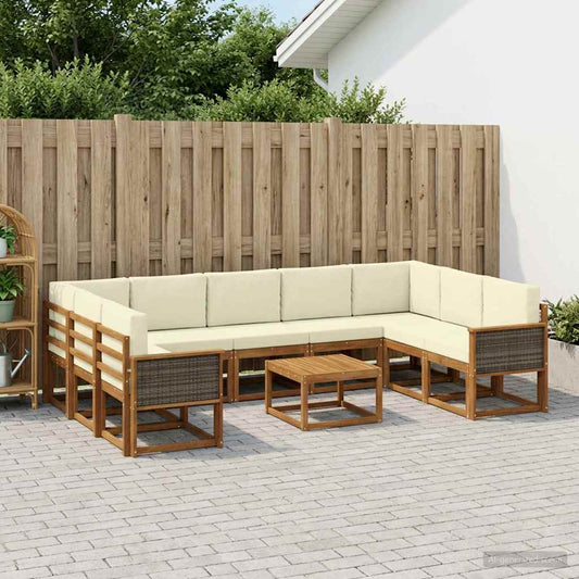Set di divani da esterno con cuscino 10 pcs Naturale e Crema
