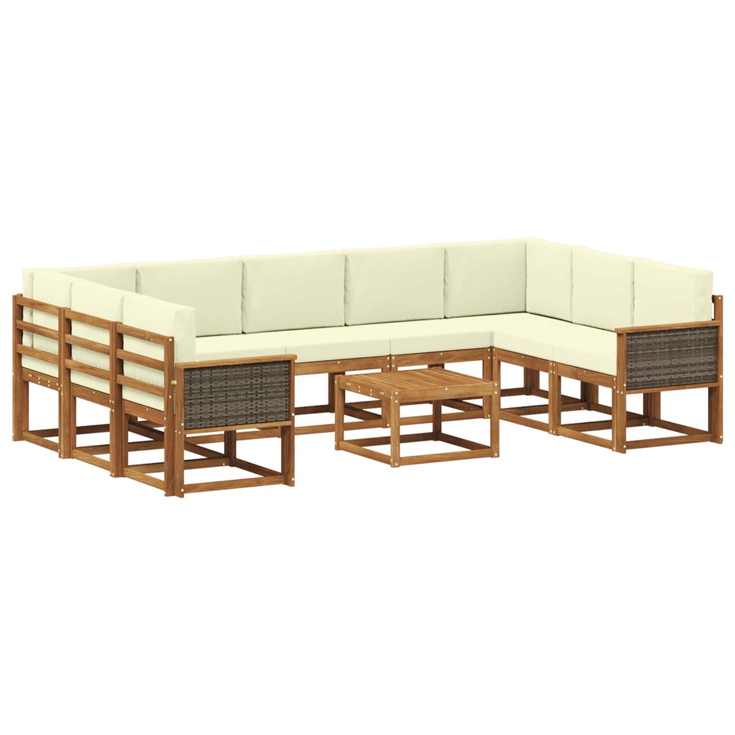 Set di divani da esterno con cuscino 10 pcs Naturale e Crema