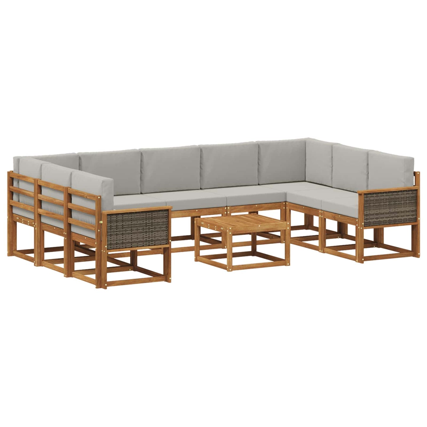 Set di divani da esterno 10 pz Naturale e Grigio Chiaro