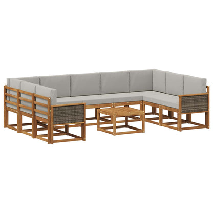 Set di divani da esterno 10 pz Naturale e Grigio Chiaro