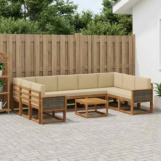 Set di divani da esterno con cuscino 10 pcs Naturale e Beige