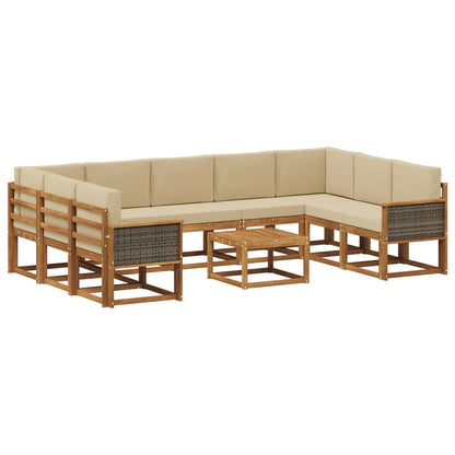 Set di divani da esterno 10 pz Naturale e Beige