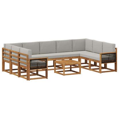 Set di divani da esterno 10 pz Naturale e Grigio Chiaro