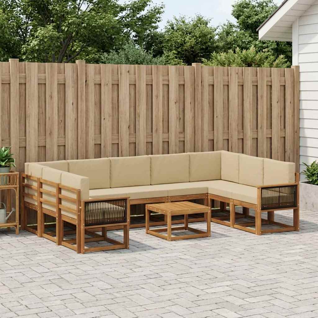 Set di divani da esterno con cuscino 10 pcs Naturale e Beige