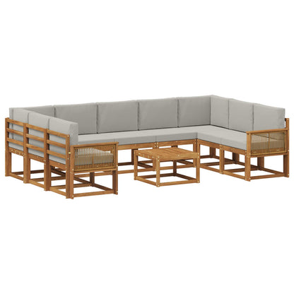 Set di divani da esterno 10 pz Naturale e Grigio Chiaro