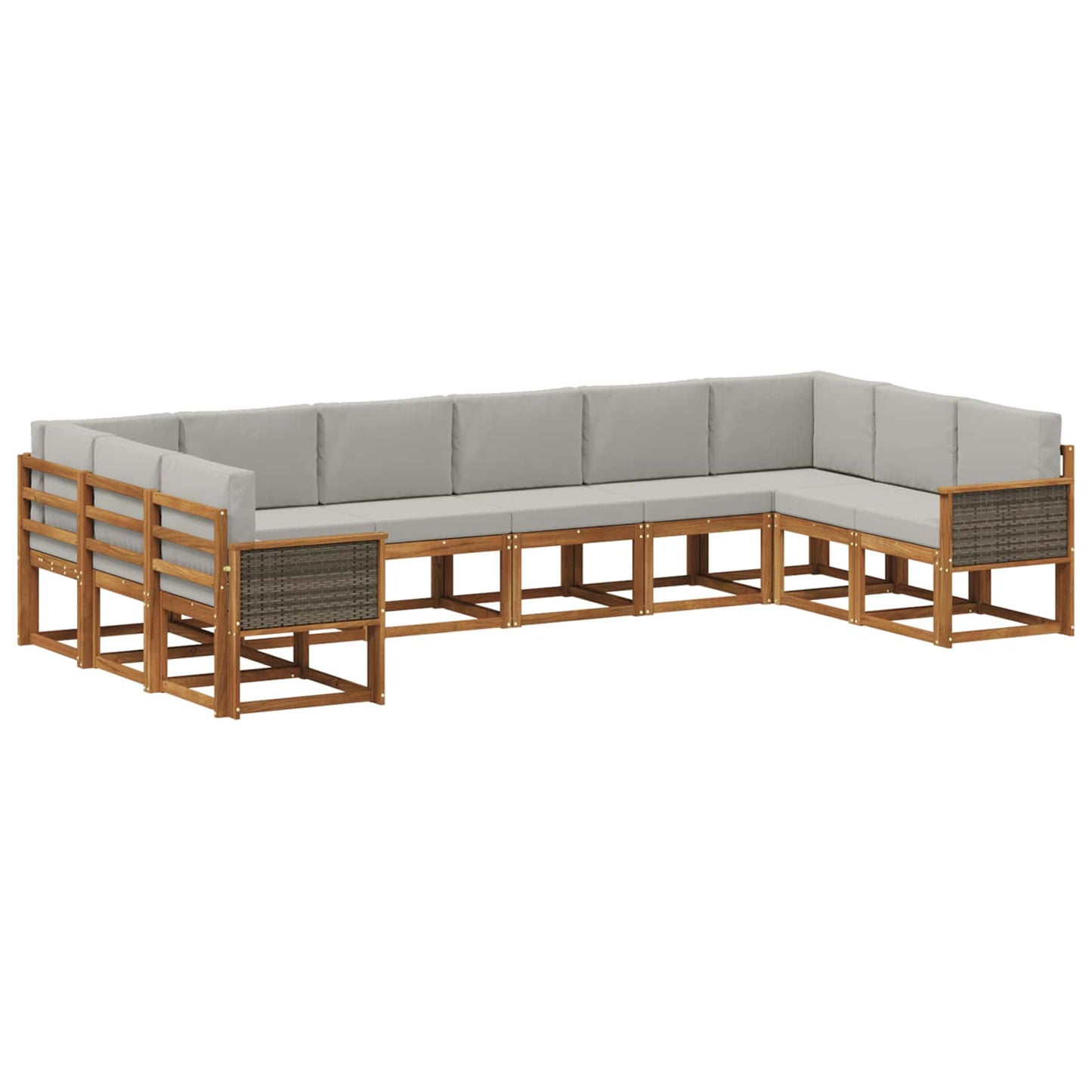 Set di divani da esterno 10 pz Naturale e Grigio Chiaro