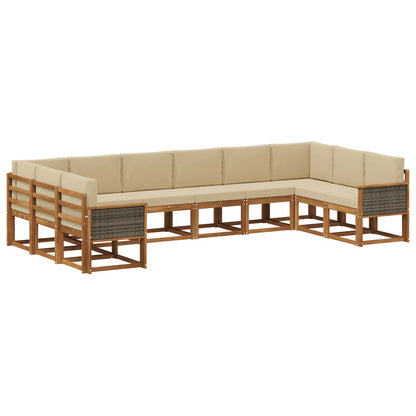Set di divani da esterno con cuscino 10 pcs Naturale e Beige