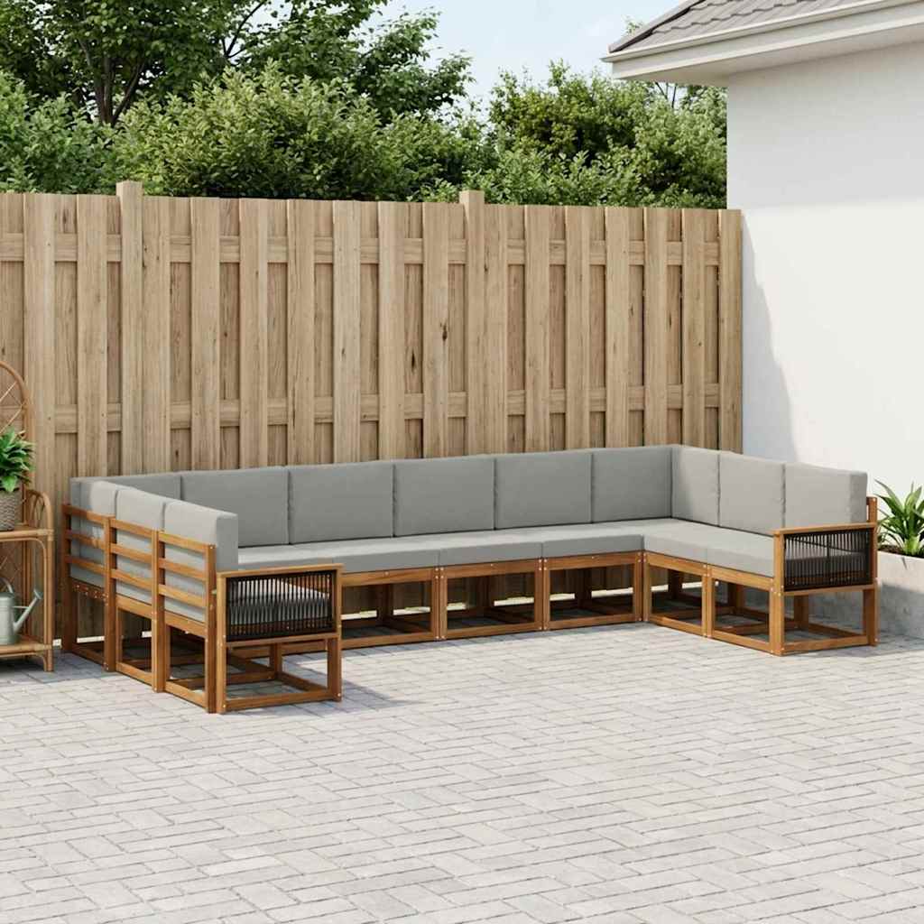 Set di divani da esterno 10 pcs Naturale e Grigio Chiaro