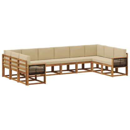 Set di divani da esterno 10 pz Naturale e Beige