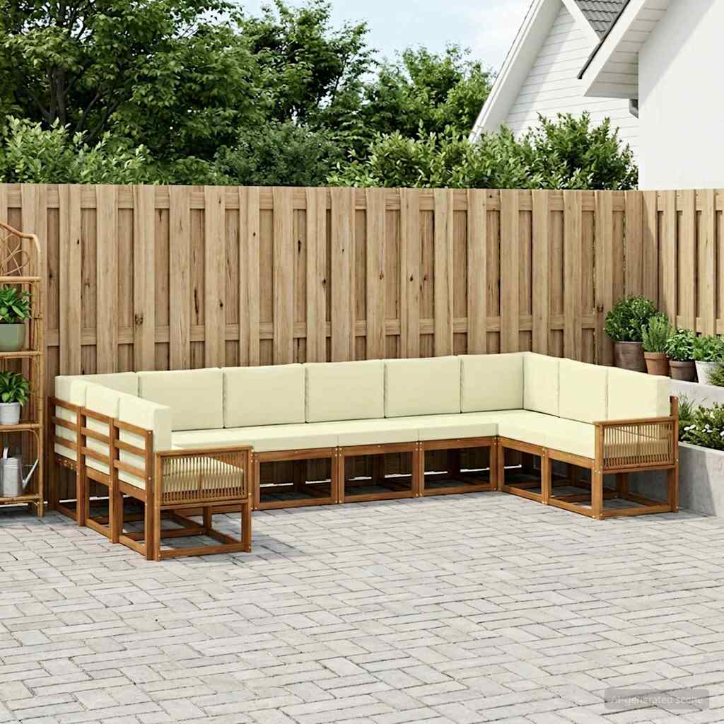 Set di divani da esterno con cuscino 10 pcs Naturale e Crema