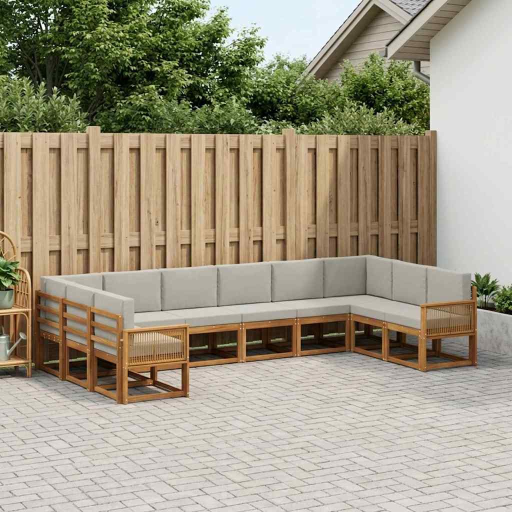 Set di divani da esterno 10 pcs Naturale e Grigio Chiaro