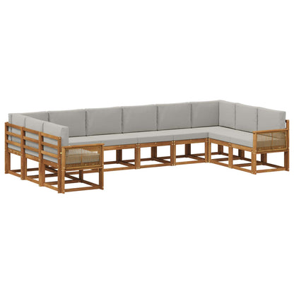 Set di divani da esterno 10 pz Naturale e Grigio Chiaro