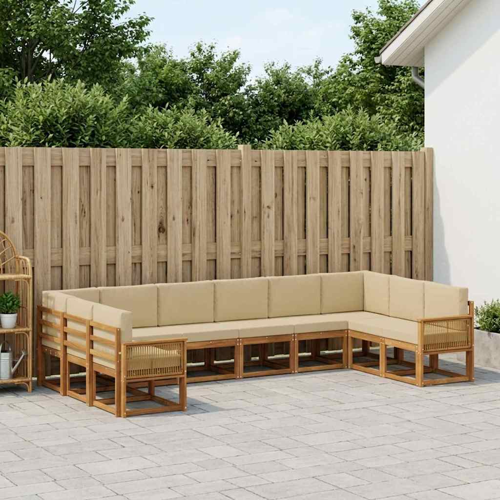 Set di divani da esterno con cuscino 10 pcs Naturale e Beige