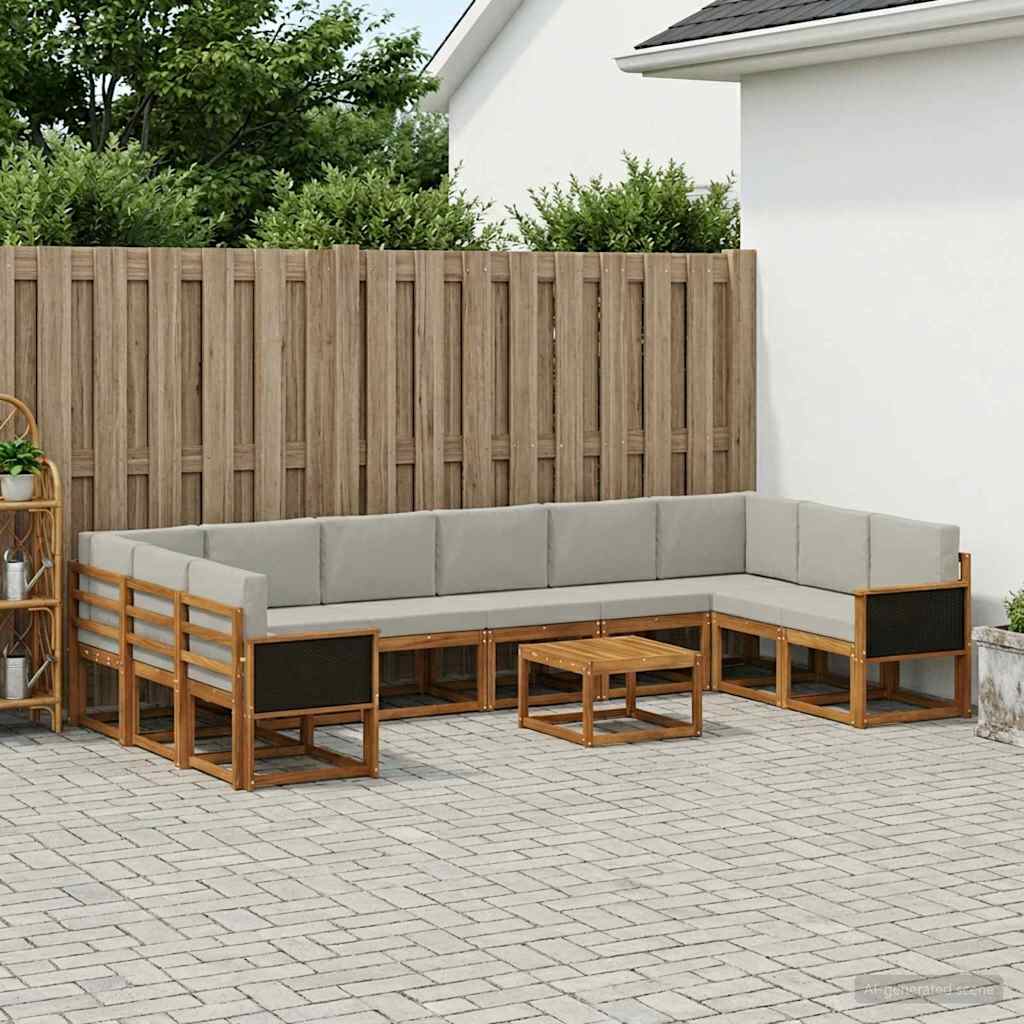 Set di divani da esterno 11 pcs Naturale e Grigio Chiaro