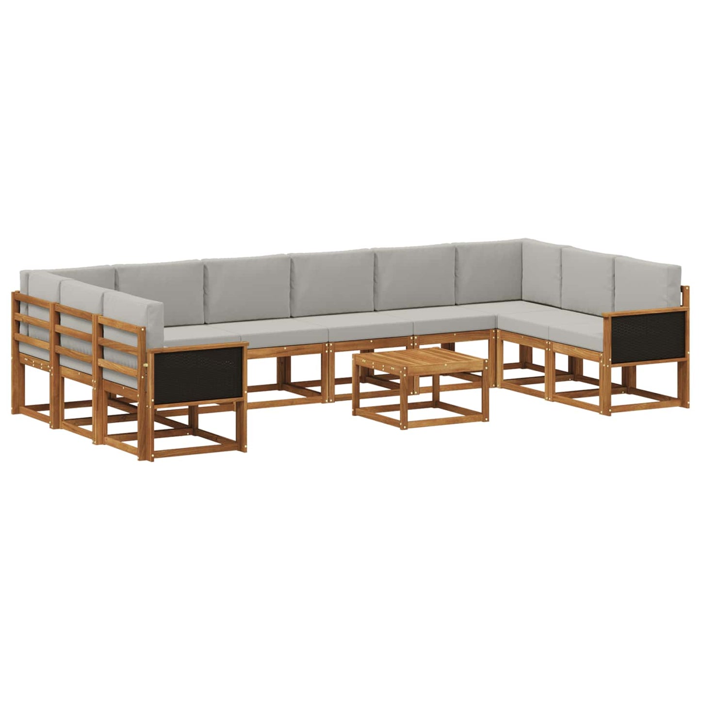 Set di divani da esterno 11 pz Naturale e Grigio Chiaro
